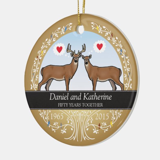 Speciaal 50th Wedding Jubileum, Buck & Doe Keramisch Ornament (Links)