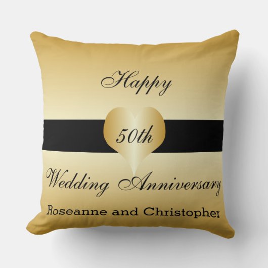 Speciaal 50th Wedding Jubileum Gold Heart Kussen (Voorkant)