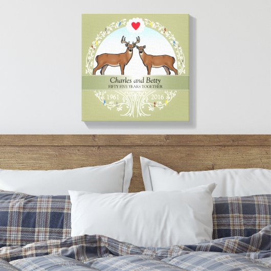Speciaal 55th Wedding Jubileum, Buck & Doe Canvas Afdruk (Insitu (Slaapkamer))