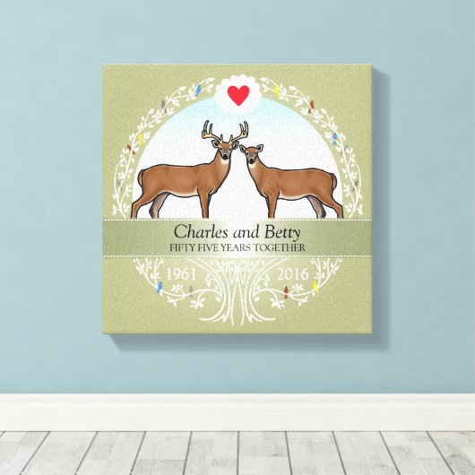 Speciaal 55th Wedding Jubileum, Buck & Doe Canvas Afdruk (Insitu (Houten vloer))