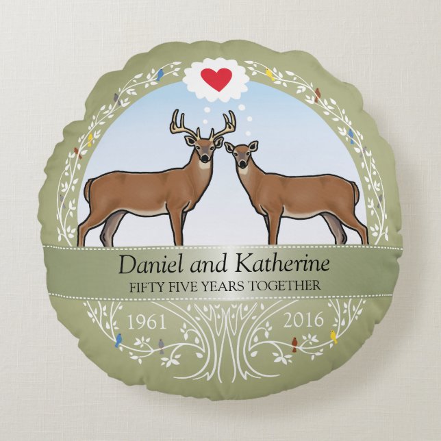 Speciaal 55th Wedding Jubileum, Buck & Doe Rond Kussen (Voorkant)