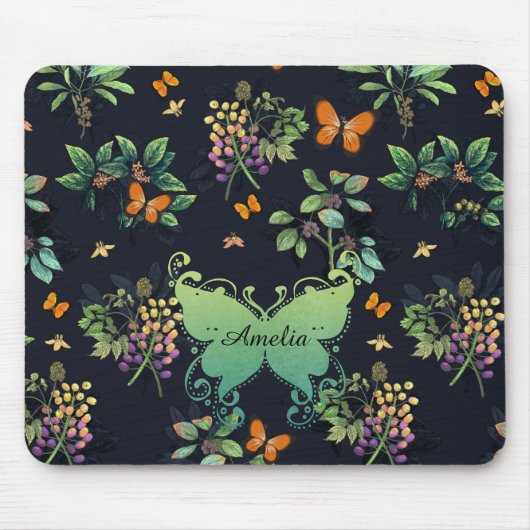 , speciaal aangepast Dark Floral Butterfly-patroon Muismat (Voorkant)