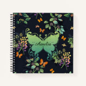 , speciaal aangepast Dark Floral Butterfly-patroon Notitieboek (Voorkant)