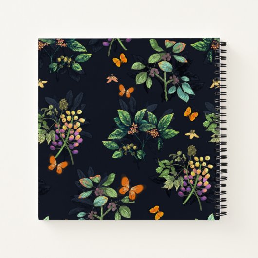 , speciaal aangepast Dark Floral Butterfly-patroon Notitieboek (Achterkant)