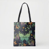 , speciaal aangepast Dark Floral Butterfly-patroon Tote Bag (Voorkant)