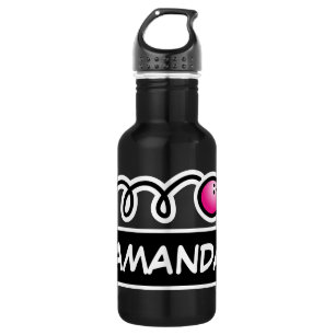 Speciaal aangepaste naam schattig roze bowlingbal waterfles