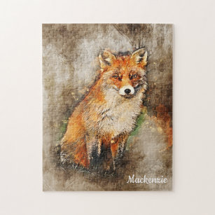 Speciaal aangepaste Waterverf fox art Legpuzzel