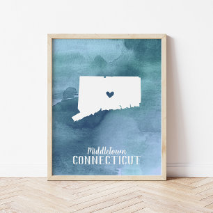 Speciaal aangepaste Waterverf voor Connecticut Map Poster