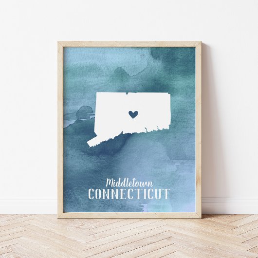Speciaal aangepaste Waterverf voor Connecticut Map Poster