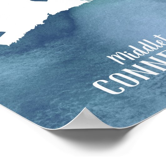 Speciaal aangepaste Waterverf voor Connecticut Map Poster (Hoek)