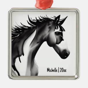 Speciaal Abstract paard zwart/wit kerstmis Metalen Ornament