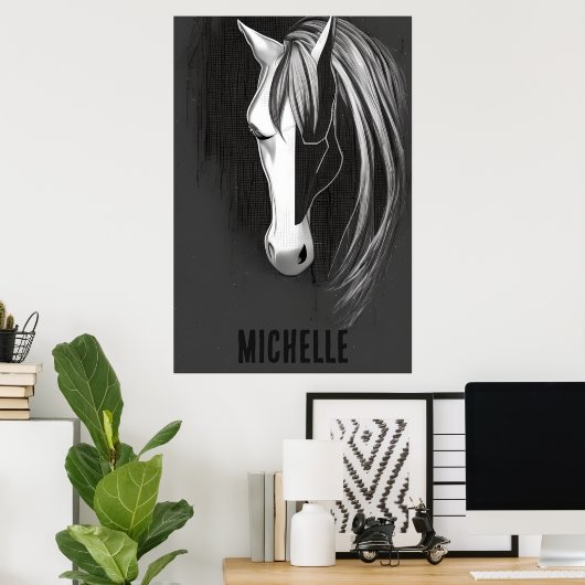 Speciaal Abstract zwart-wit paard Poster (Thuiskantoor)