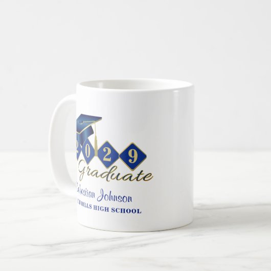 Speciaal Afstuderen blauw en goud 20XX Koffiemok (Voorkant links)