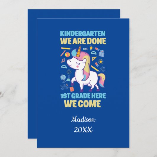 Speciaal Afstuderen "Blue Unicorn Kindergarten" Kaart (Voorkant / Achterkant)