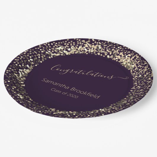 Speciaal Afstuderen Paars Gold Glitter Papieren Bordje (Gekanteld)