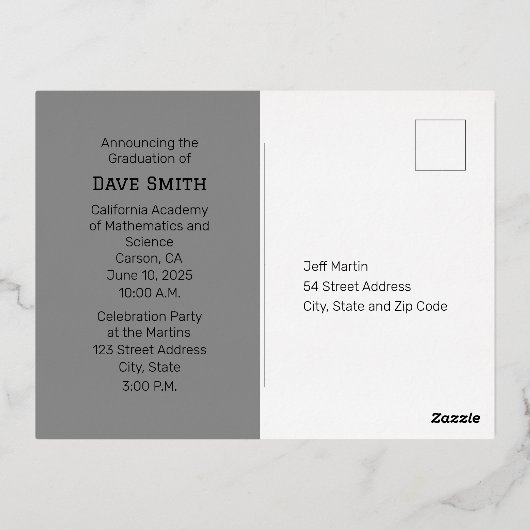 speciaal Afstuderen-uitnodigings-Briefkaart voor F Folie Uitnodiging Briefkaart (Achterkant)