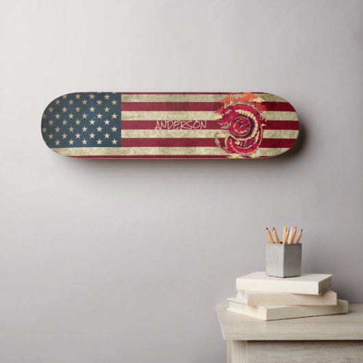 Speciaal Amerikaans Blauw-Aziatische Drakenskatebo Persoonlijk Skateboard (Muurkunst (Horizontaal))