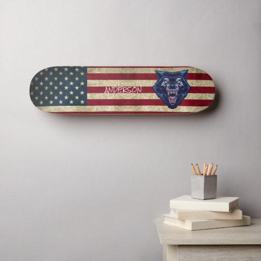 Speciaal Amerikaans blauw wolvenskateboard Persoonlijk Skateboard (Muurkunst (Horizontaal))