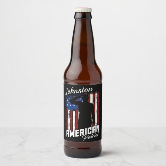 Speciaal Amerikaans Patriot Soldaat Vlag Bier Etiket (Voorkant)