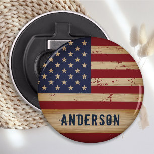 Speciaal Amerikaans Vlag Rustic Wood Patriottic Button Flesopener