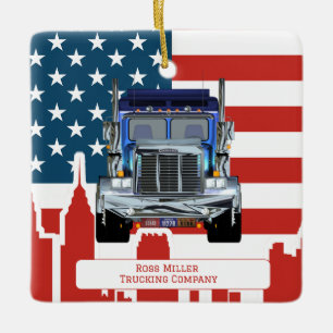 Speciaal Amerikaans Vlag Skyline Trucker Keramisch Ornament