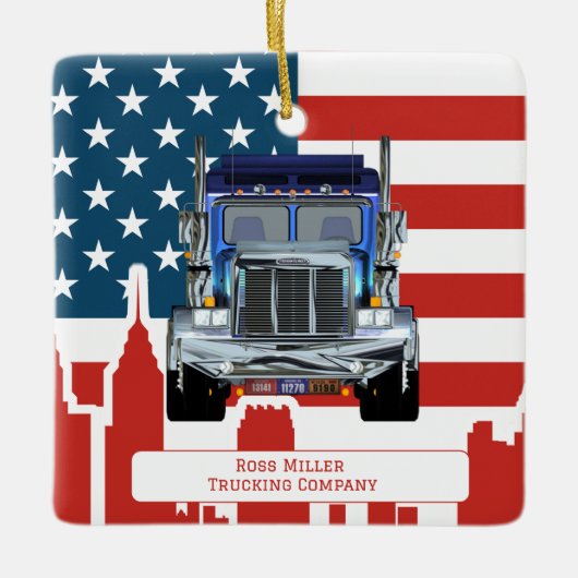 Speciaal Amerikaans Vlag Skyline Trucker Keramisch Ornament (Voorkant)