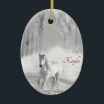 Speciaal Arabisch paard in Snowy Forest Keramisch Ornament<br><div class="desc">Isn't this a stunning image of a beautiful white thoroughbred Arabian horse running in a snowy forest? Perfect for those who love horses or monotone art. Customize with your own name or another message. If you have any problems,  you can contact me for help. ©2017Mary Wickison</div>