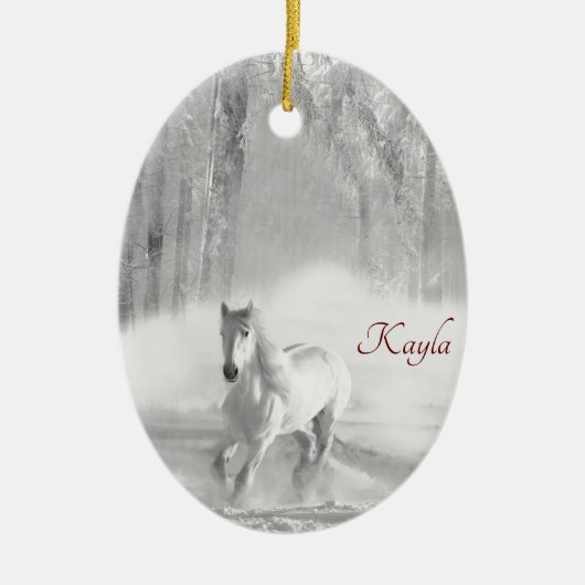 Speciaal Arabisch paard in Snowy Forest Keramisch Ornament (Voorkant)