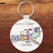 Speciaal architect - Ingenieur, Vrouw Cartoon Sleutelhanger (Voorkant)