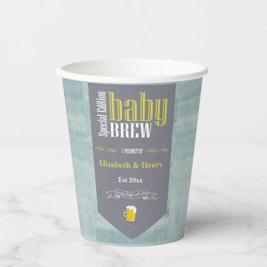 Speciaal Baby Brew Bier Label Funny Shower Papieren Bekers (Voorkant)