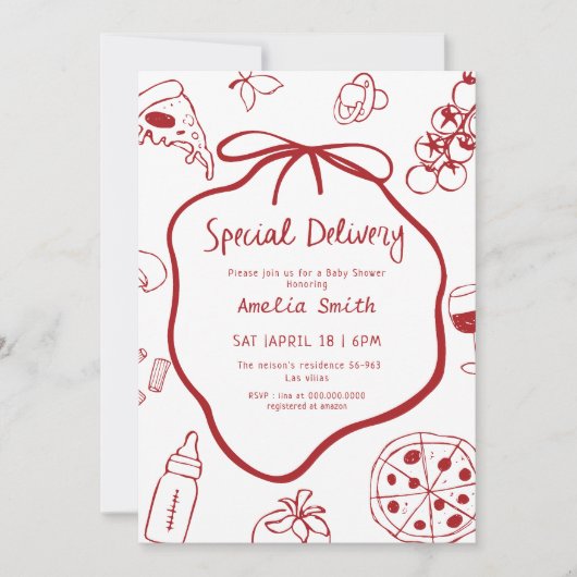 Speciaal baby shower met Italiaans Pizzeria Kaart (Voorkant)