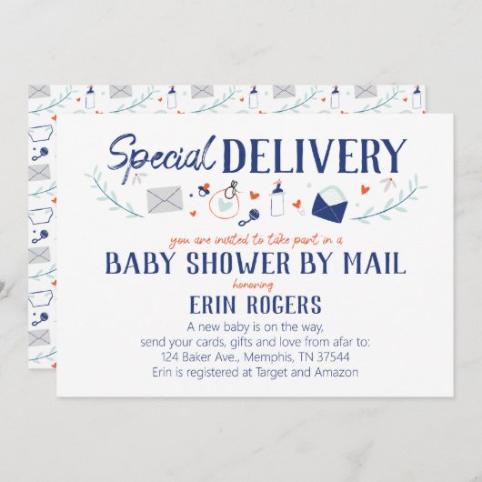 Speciaal Baby shower van de Levering per post Uitn Kaart (Voorkant / Achterkant)