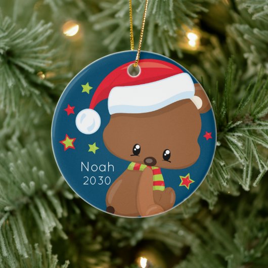 Speciaal Baby Woodlands Santa Beer Kerstmis Keramisch Ornament (Boom)