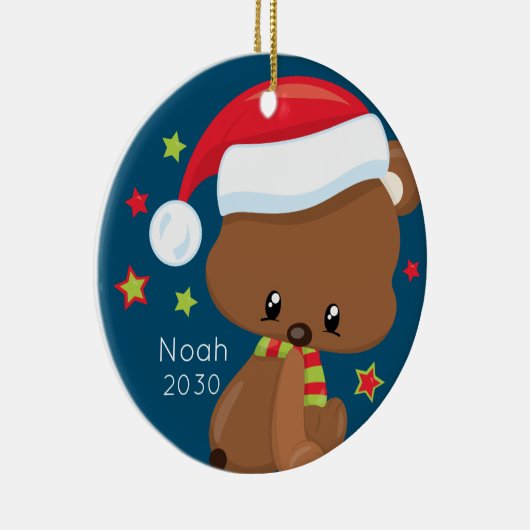 Speciaal Baby Woodlands Santa Beer Kerstmis Keramisch Ornament (Rechts)