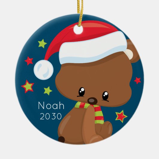 Speciaal Baby Woodlands Santa Beer Kerstmis Keramisch Ornament (Voorkant)