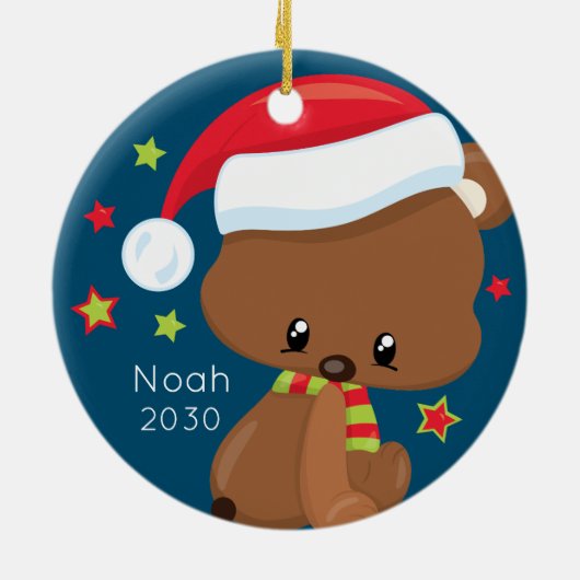 Speciaal Baby Woodlands Santa Beer Kerstmis Keramisch Ornament (Achterkant)