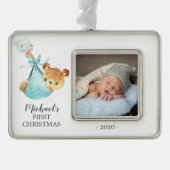 Speciaal Beer Eerste kerstfoto Verzilverd Omlijst Ornament (Voorkant)