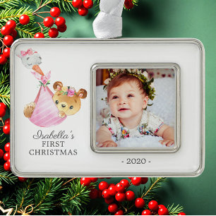 Speciaal Beer Eerste kerstfoto Verzilverd Omlijst Ornament
