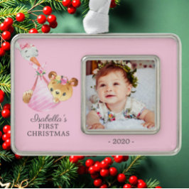 Speciaal Beer Eerste kerstfoto Verzilverd Omlijst Ornament