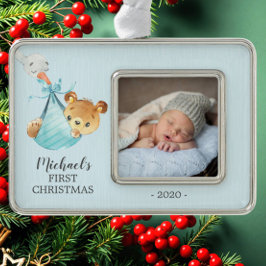 Speciaal Beer Eerste kerstfoto Verzilverd Omlijst Ornament