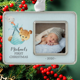 Speciaal Beer Eerste kerstfoto Verzilverd Omlijst Ornament
