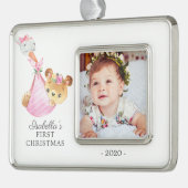 Speciaal Beer Eerste kerstfoto Verzilverd Omlijst Ornament (Links)