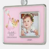 Speciaal Beer Eerste kerstfoto Verzilverd Omlijst Ornament (Links)