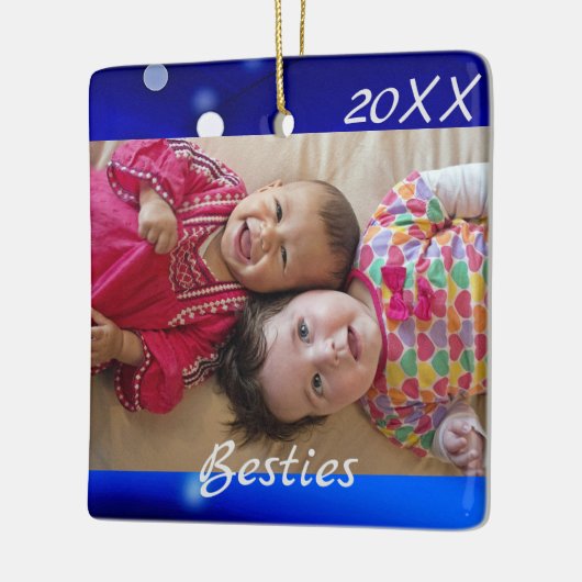 Speciaal 'Besties' Blue Holiday Keramisch Ornament (Links)
