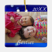Speciaal 'Besties' Blue Holiday Keramisch Ornament (Voorkant)