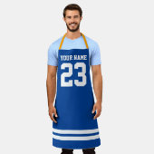 Speciaal blauw BBQ-pron met jersey-nummer Schort (Gedragen)