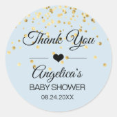 Speciaal blauw en goudbruin Baby shower Hartelijk Ronde Sticker (Voorkant)
