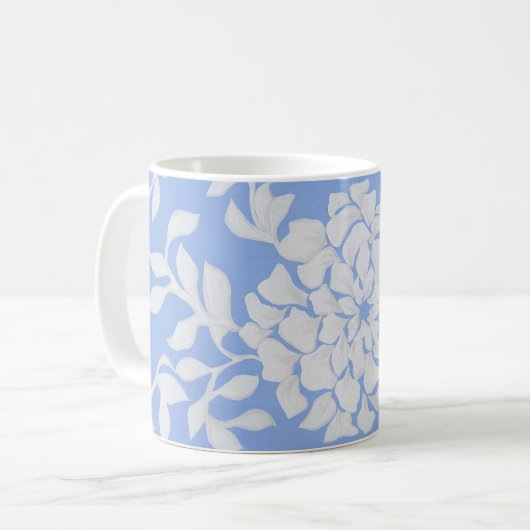 Speciaal blauw en wit Floral Patroon Koffiemok (Voorkant links)