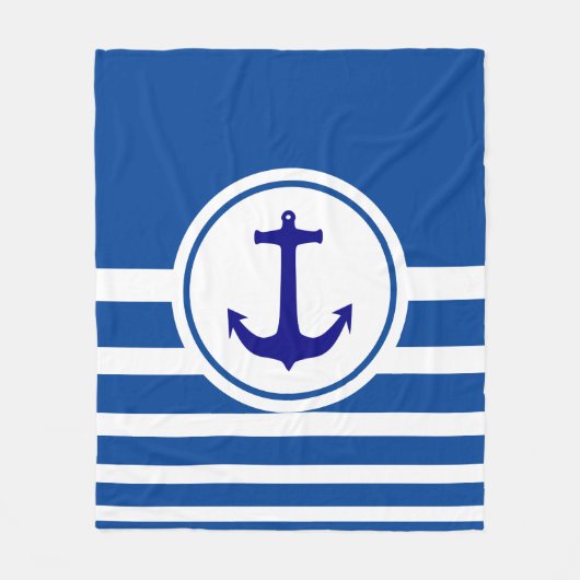 Speciaal blauw en wit gestreept marineblauw anker fleece deken (Voorkant)