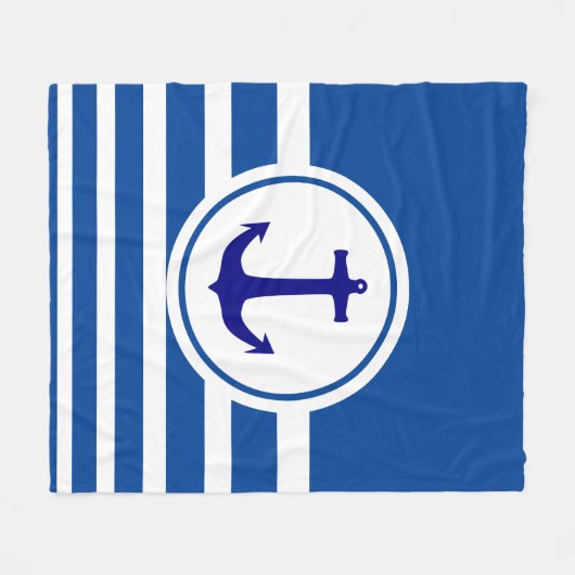 Speciaal blauw en wit gestreept marineblauw anker fleece deken (Voorkant (Horizontaal))